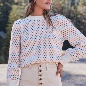Marine Layer Alma Puff Sleeve Sweater Rainbow Dot • Small